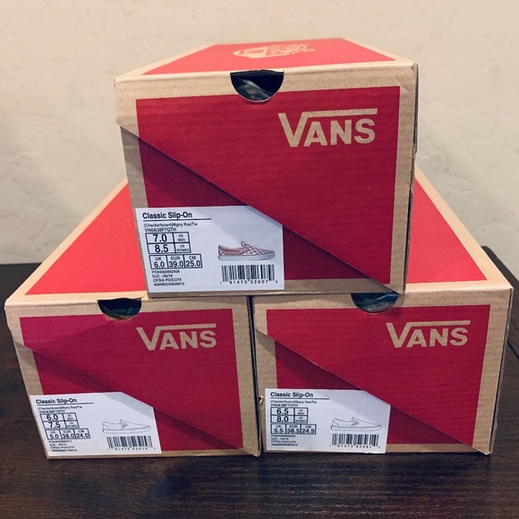 VANS CLASSIC SLIP-ON CHECKERS MAHOGANY ROSE SHOES - Picture 8 of 8